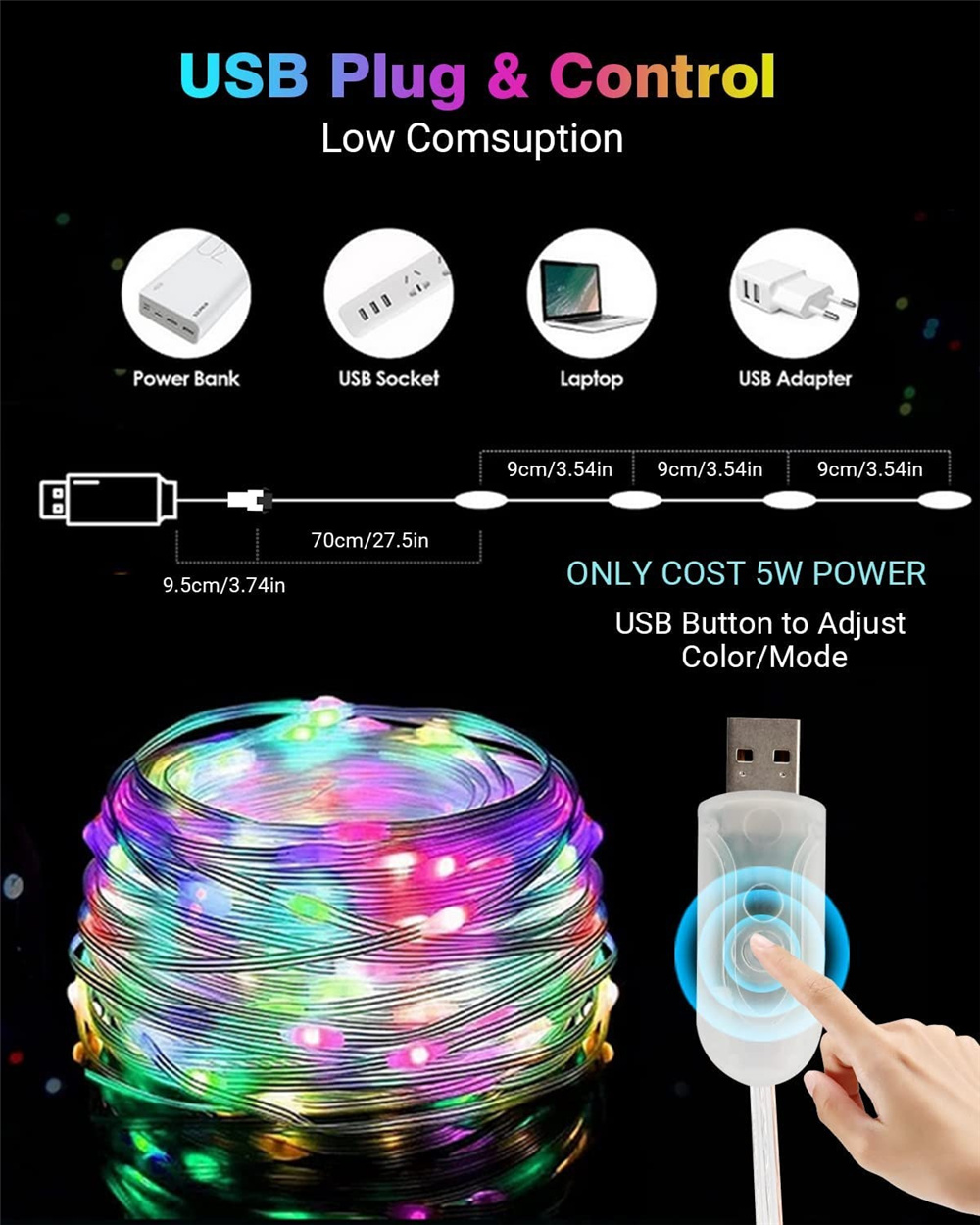 10M RGB LED Smart String Light | Bluetooth, USB, App & Remote Control | Waterproof with Music Sync - Image 2