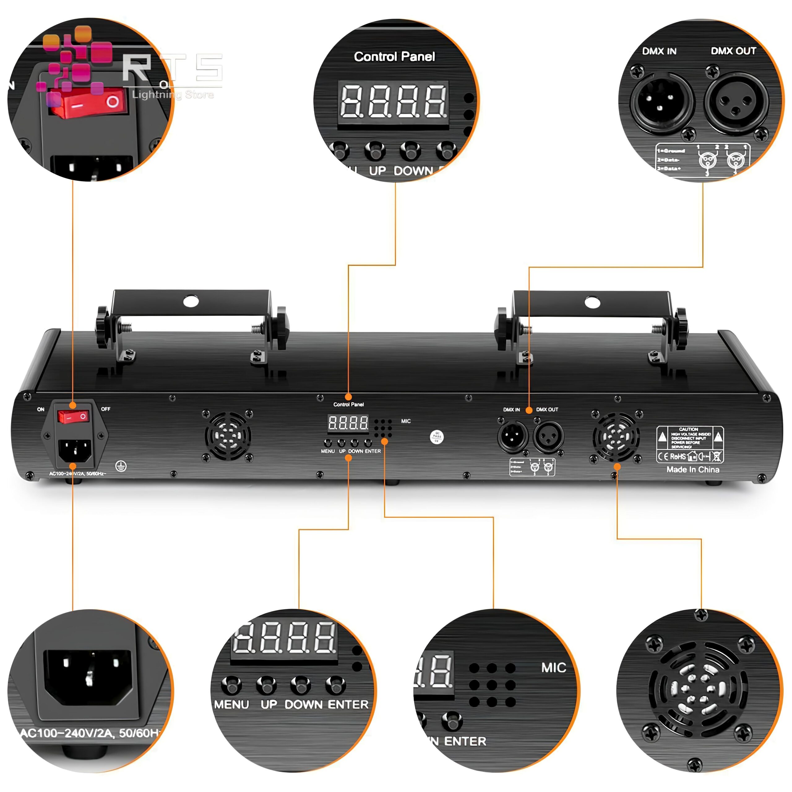 Pro 5-Head RGB Laser Light System | DMX-512 & Sound Active | Stage Lighting for DJ, Weddings, Clubs (CE Certified) - Image 4