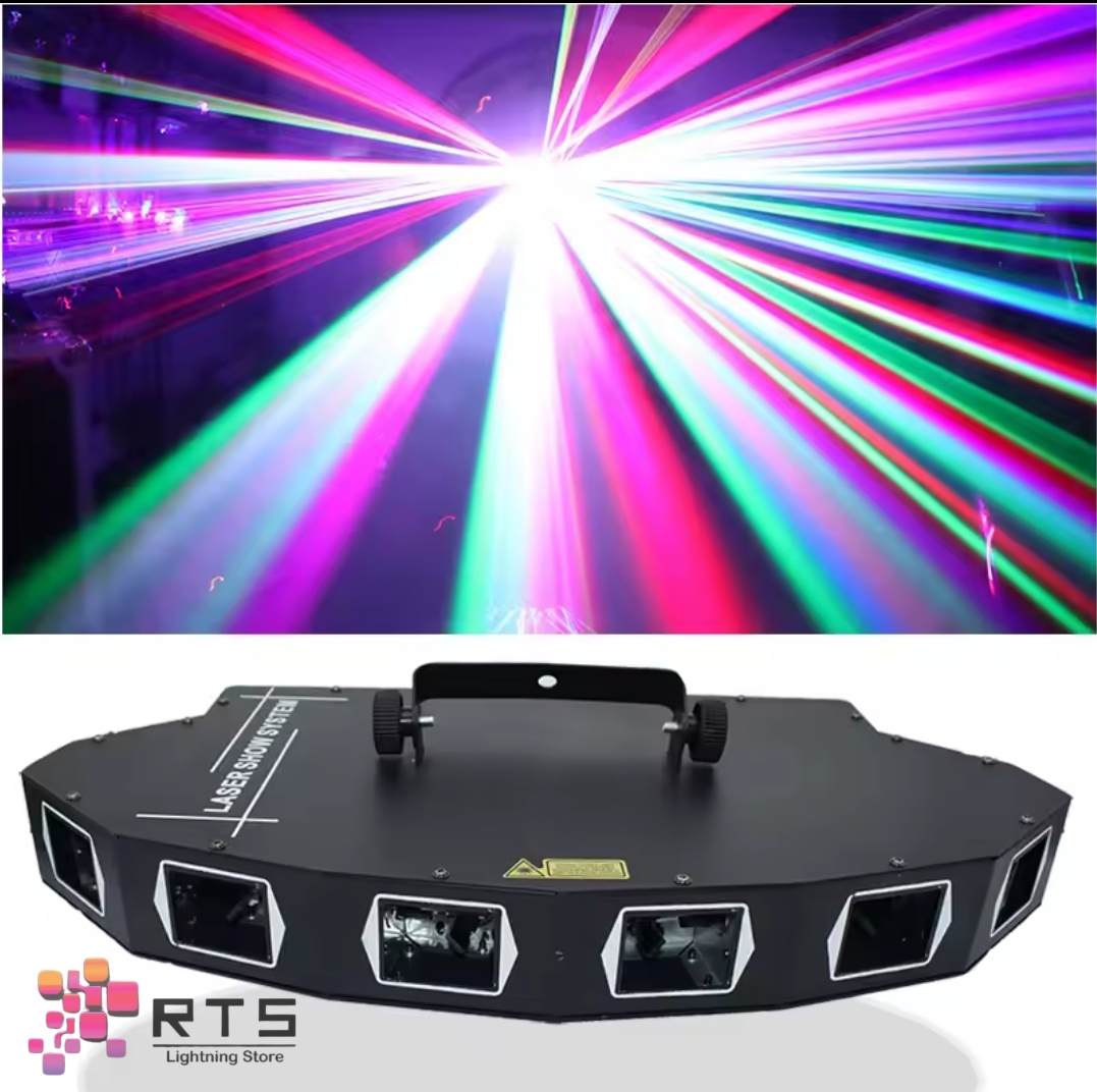 6 Lenses DMX512 Full Color Scanning Laser Stage Light Projector RGB Beam Disco Bar Show DJ Party Lighting Christmas Holiday Lamp